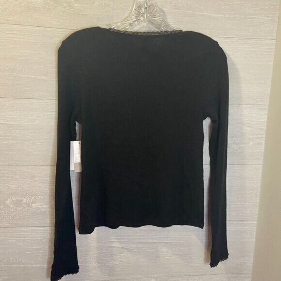 BP. Black Long Sleeve Tee Lace trim Neckline and Cuffs Women's Top NWT - Picture 6 of 8